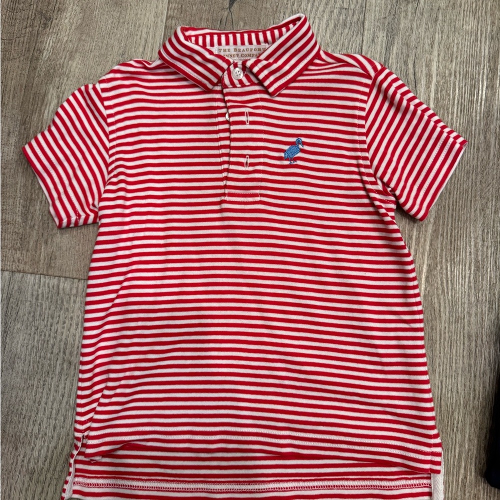 The Beaufort Bonnet Company Red and White Striped Polo